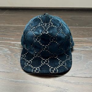 Gucci Blue Baseball Velvet Cap with Logo Hat